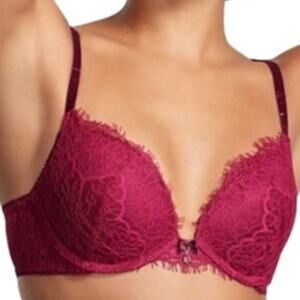 Victoria's Secret Dream Angels Push-Up Bra Without Padding Lace Velvet Red 34B